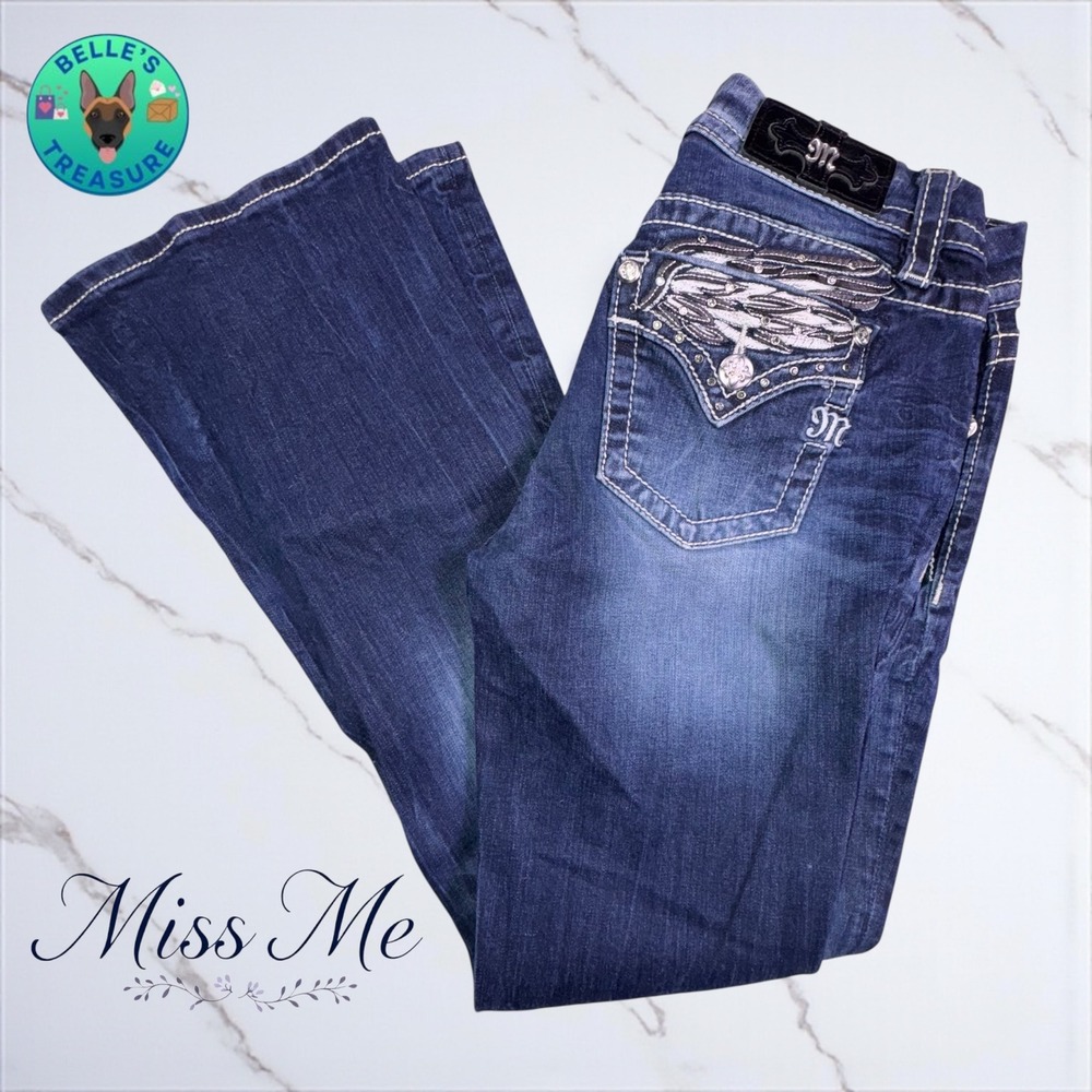 Miss Me Jeans Women's 27 Mid Rise Easy Boot Angel Wings Tramp Stamp Y2K 29x30